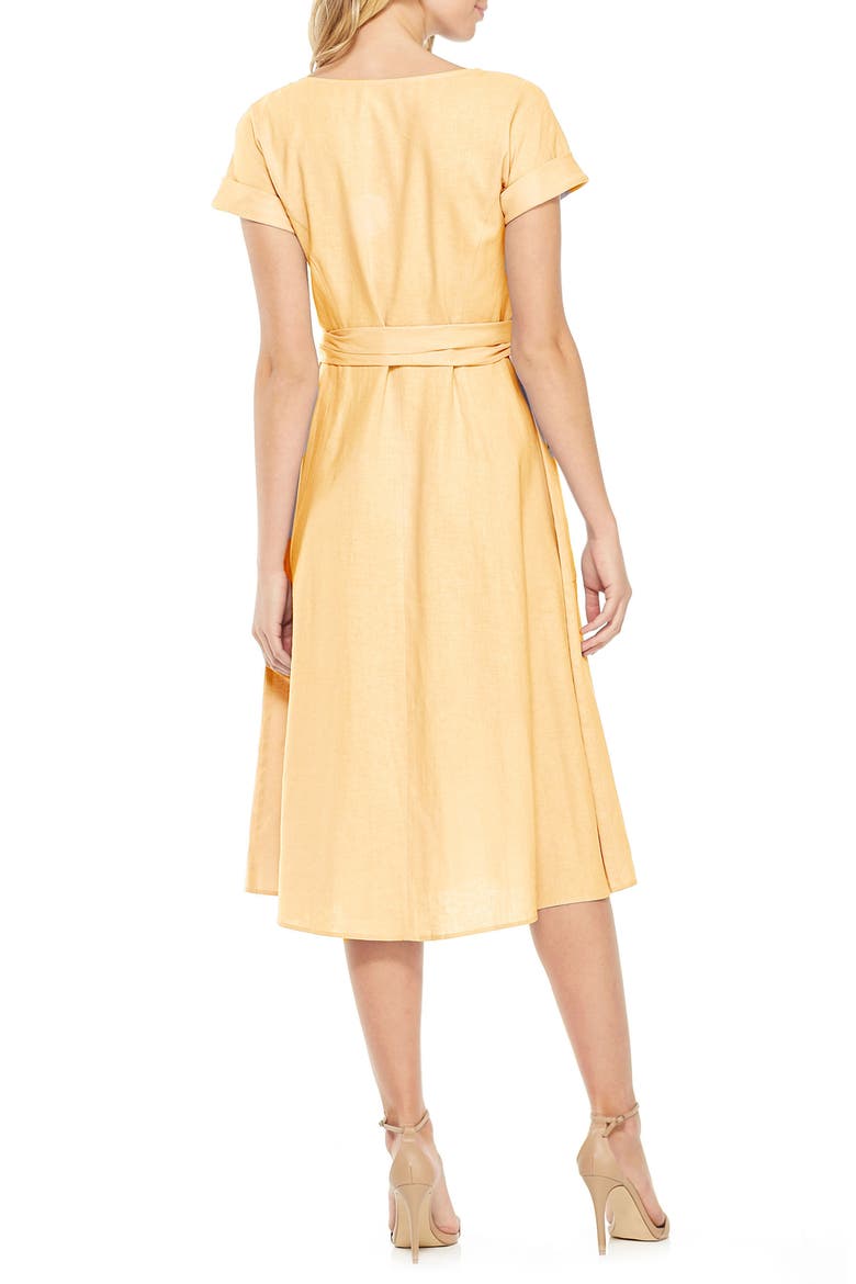 Vanessa Button Front Linen Blend Midi Dress, Alternate, color, BUTTERCUP