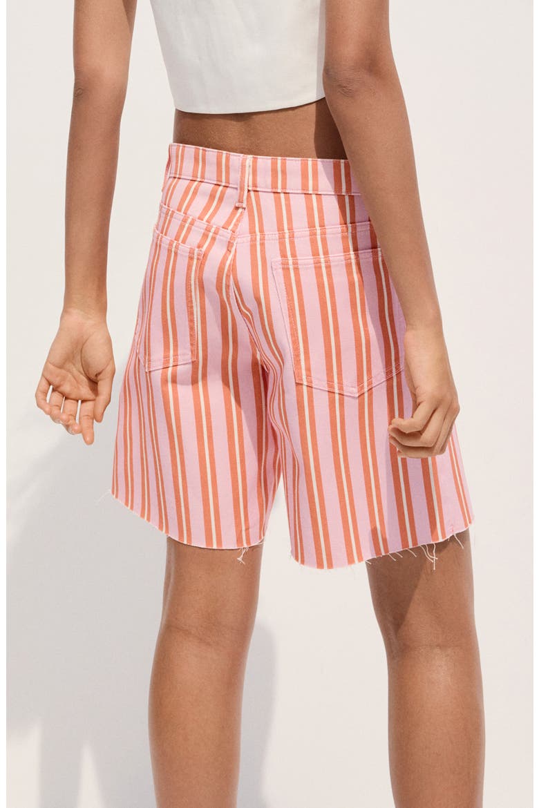Raw Hem Stripe Denim Bermuda Shorts, Alternate, color, ORANGE