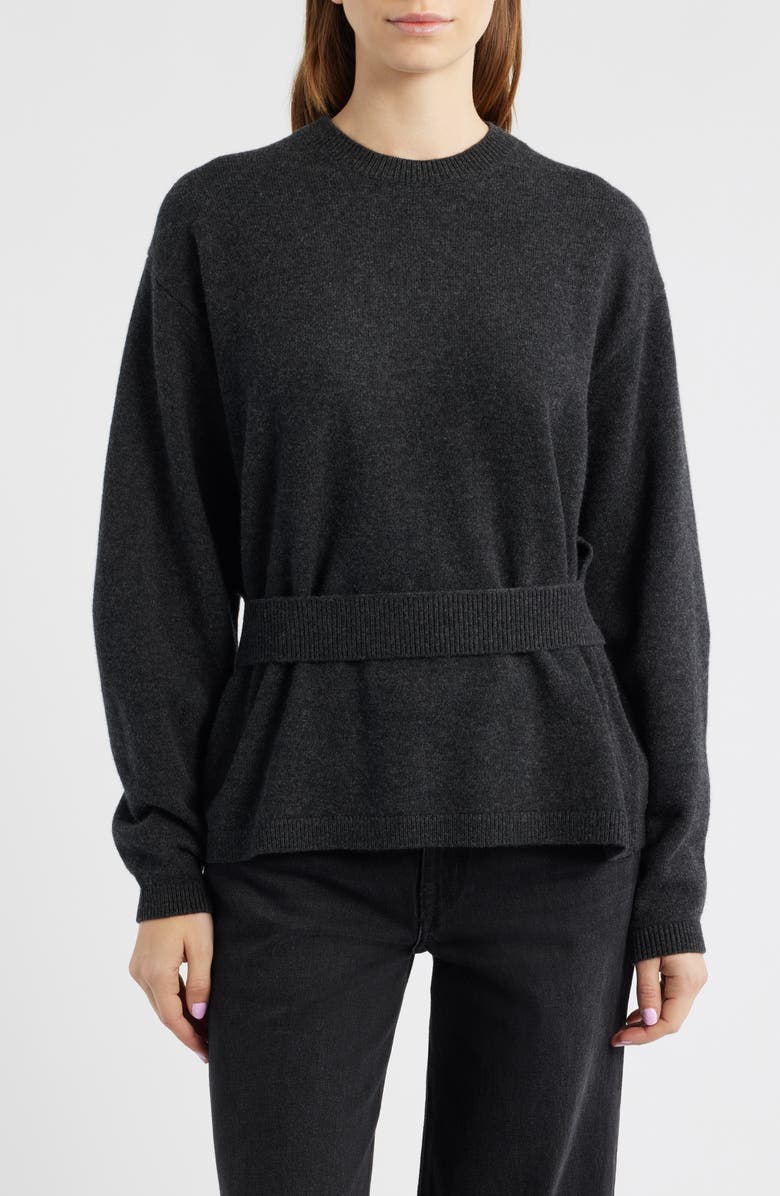 COS Alter Belt Detail Merino Wool Sweater, Main, color, Grey Dark