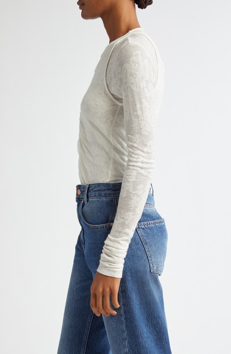 BITE Studios Chalet Ruched Semisheer Floral Lace Top, Alternate, color, Off-White 0001