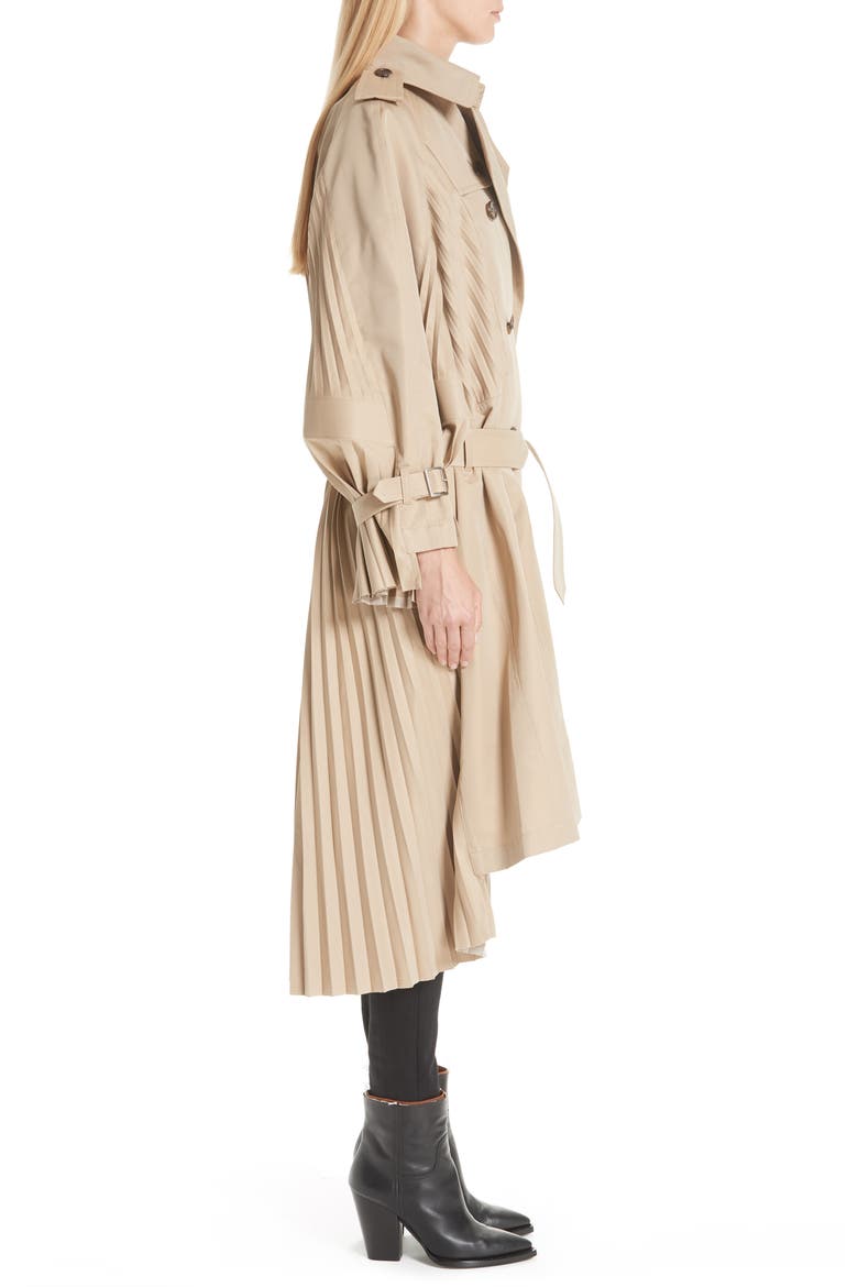 Pleated Trench Coat, Alternate, color, BEIGE