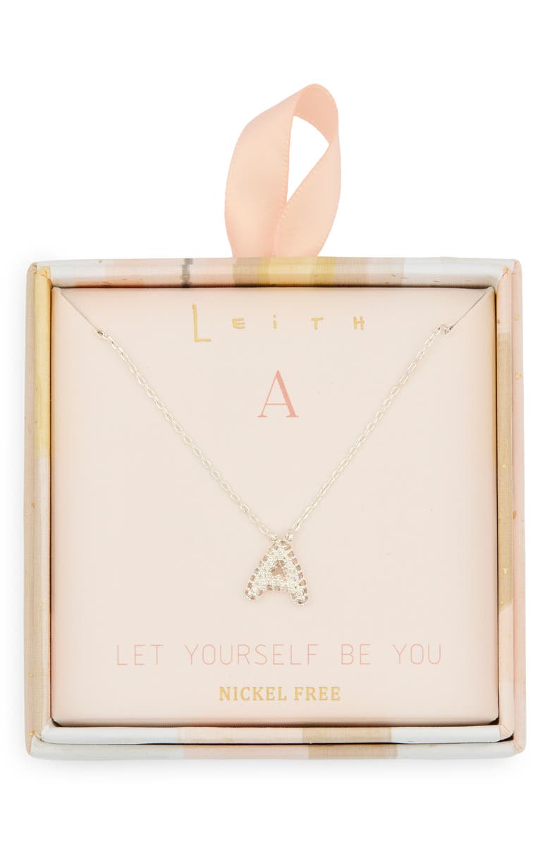 Leith Cubic Zirconia Initial Pendant Necklace, Main, color, A- Clear- Silver