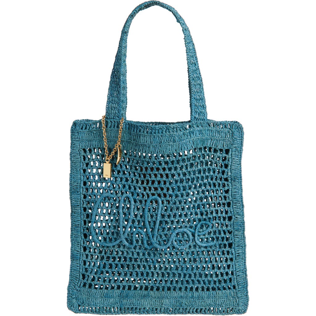 Chloé Women's Summer Banana Raffia Tote Bag In Stormy Sea