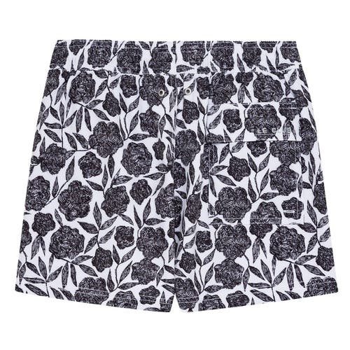 Le Club Resortwear 4.25" Le Club 4 Way Stretch Mens Swim Trunk In Black/white
