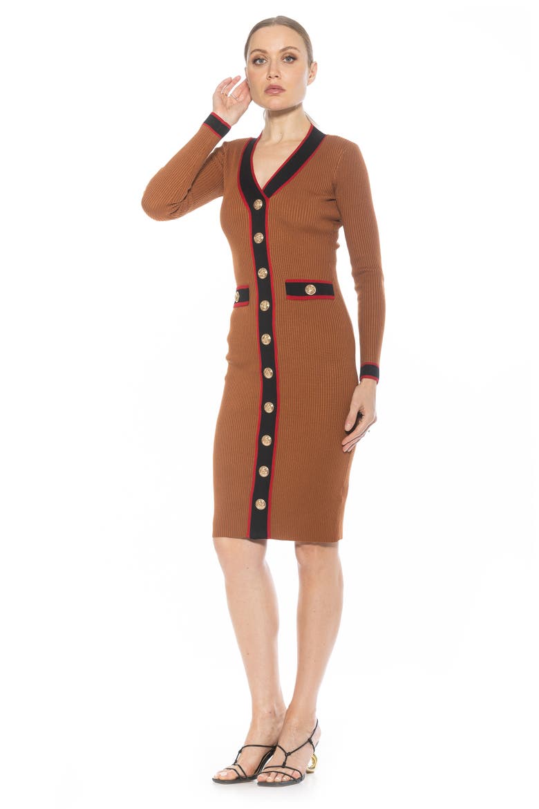 Janet Long Sleeve Ribbed Sweater Dress, Alternate, color, CAMEL