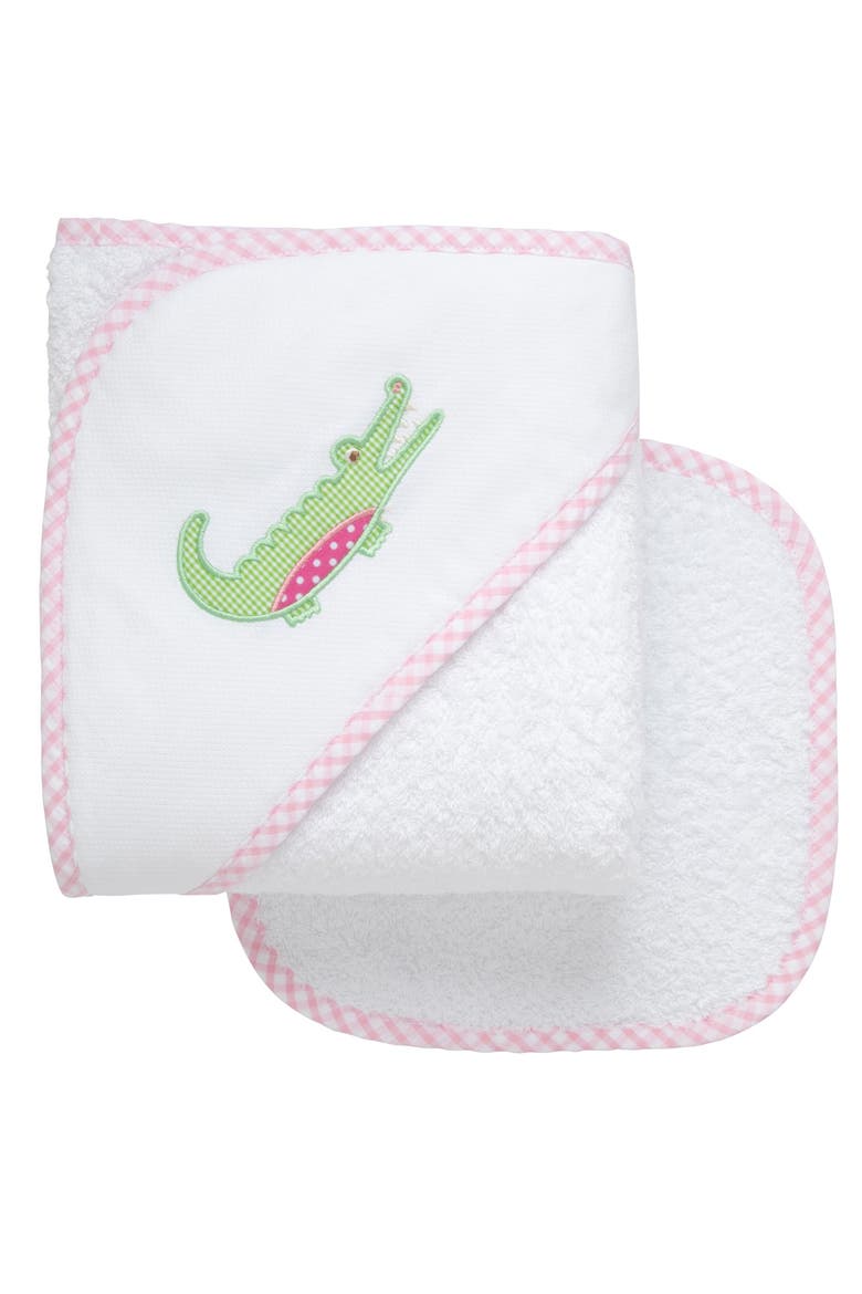 Playful Pals Hooded Towel & Washcloth Set, Main, color, Pink Alligator