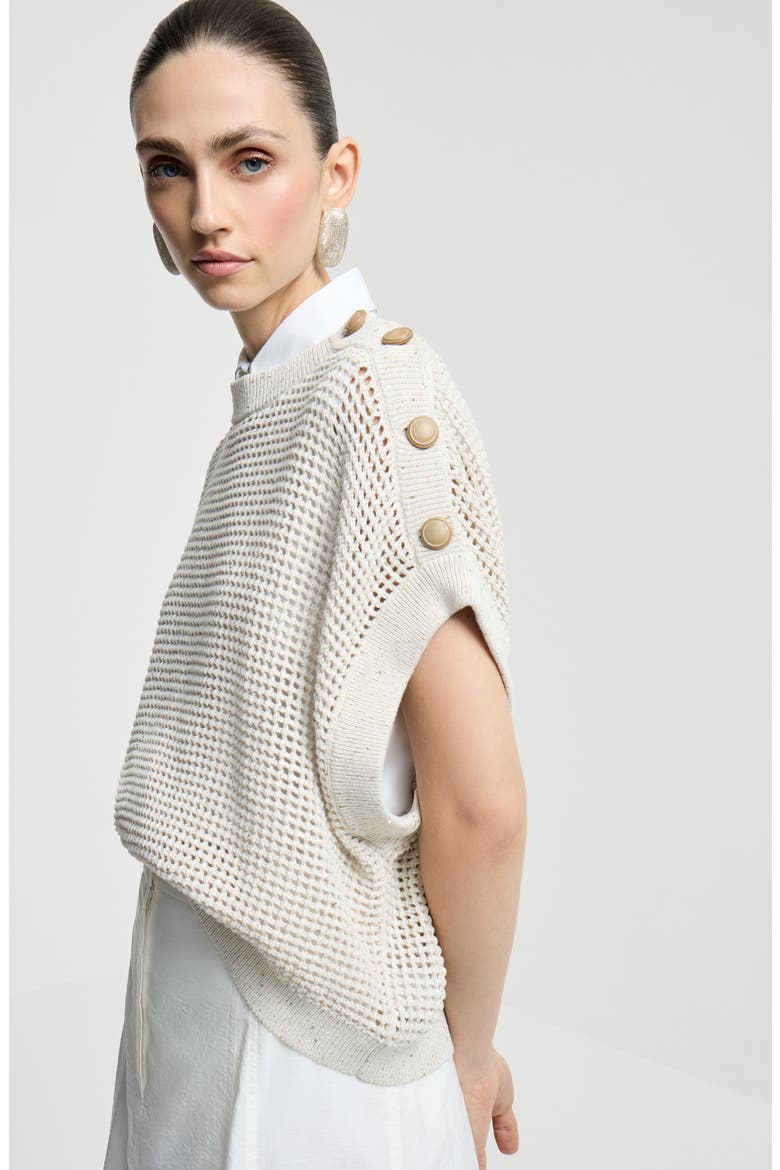 Cotton net sweater, Alternate, color, Oat