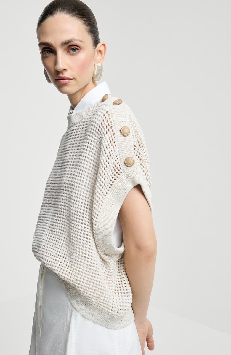 Brunello Cucinelli Cotton net sweater, Alternate, color, Oat