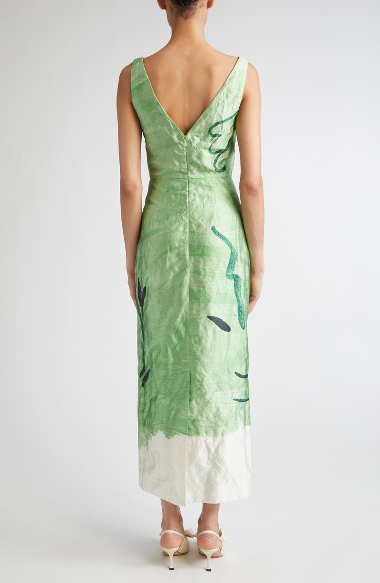 Erdem Sleeveless Crinkled Metallic Satin Cocktail Dress, Alternate, color, Abstract Dreamer Clover Green
