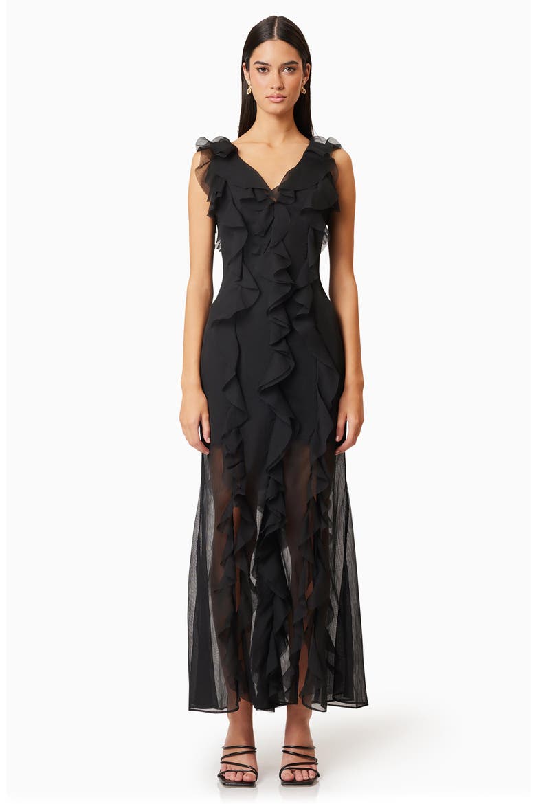 Louise Corisca Ruffle Maxi Dress, Alternate, color, BLACK