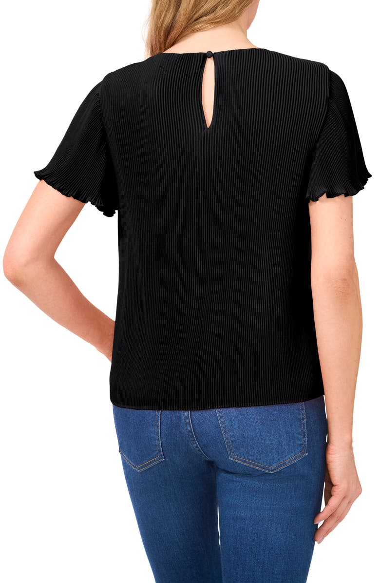 CeCe Flutter Sleeve Plissé Top, Alternate, color, Rich Black