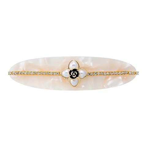 Pearl Flower W/ Rhinestone Hair Barrette