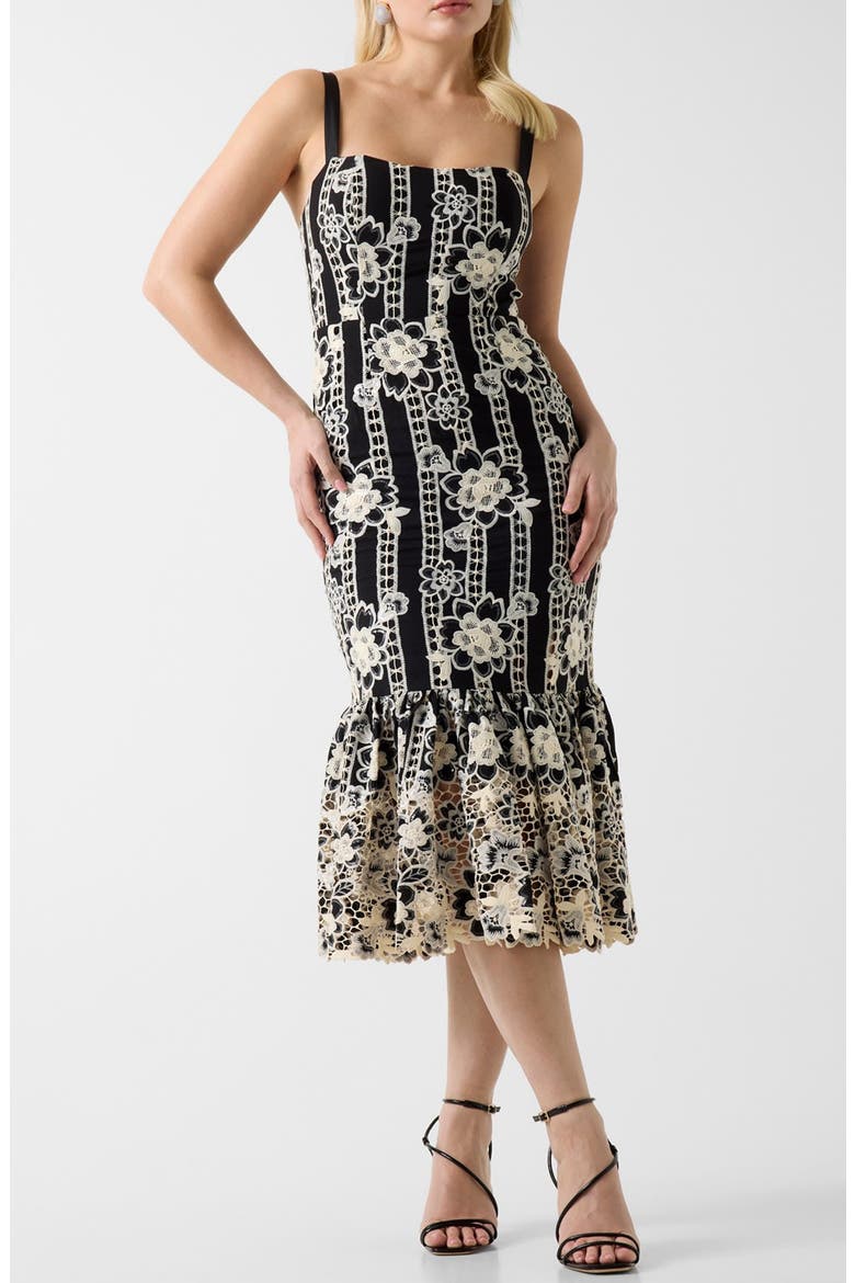 Florence Embroidered Sleeveless Midi Dress, Main, color, BLACK KNIT
