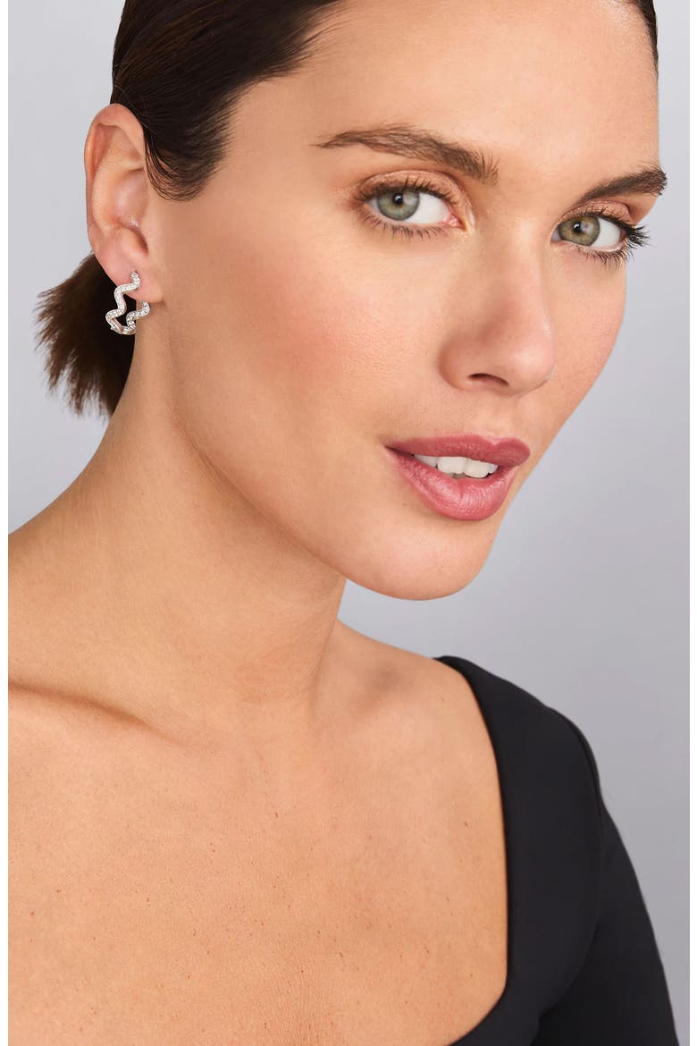 Caviar Spark Diamond Wave Hoop Earrings, Alternate, color, SILVER