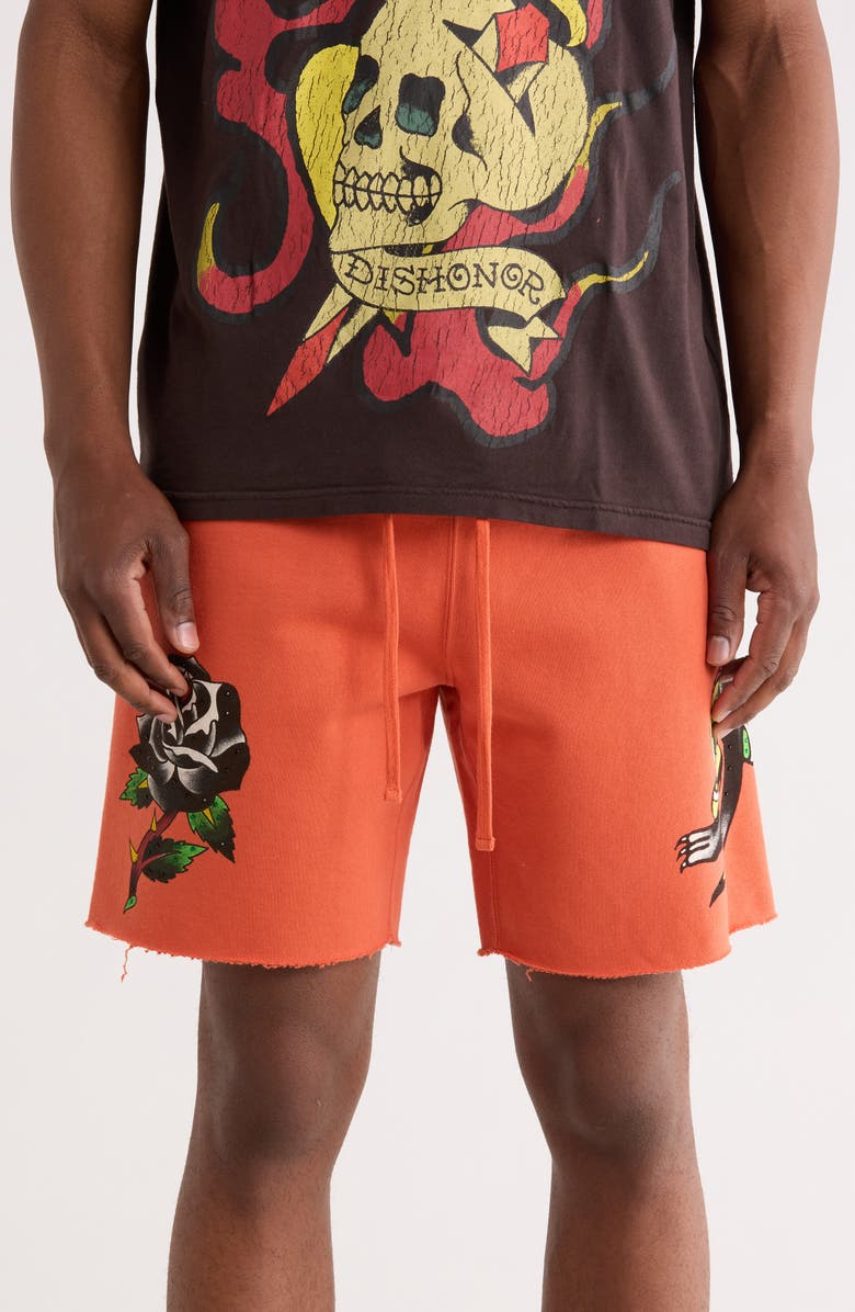 Ed Hardy Panther Drawstring Shorts, Main, color, Orange