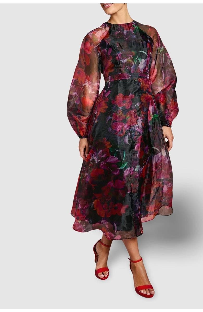 Coast Organza Puff Sleeve Midi Dress, Alternate, color, Pink