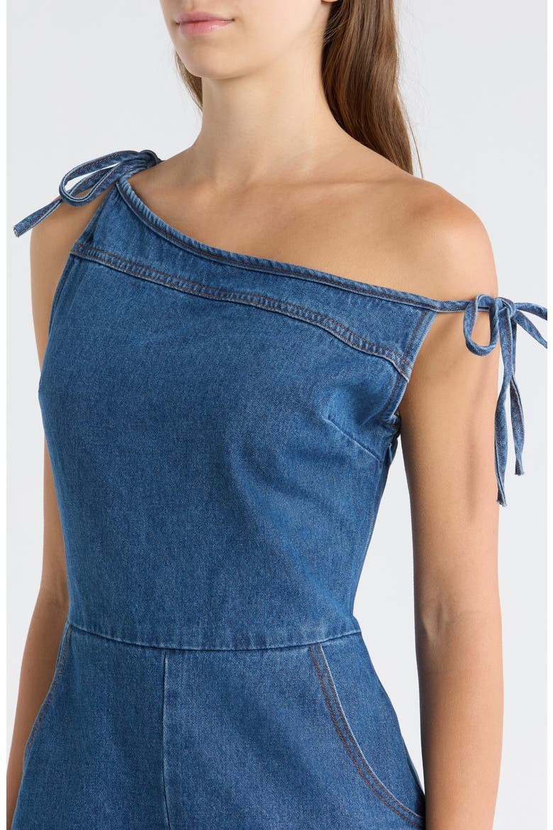 Tatum Off the Shoulder Denim Romper, Alternate, color, DARK DENIM