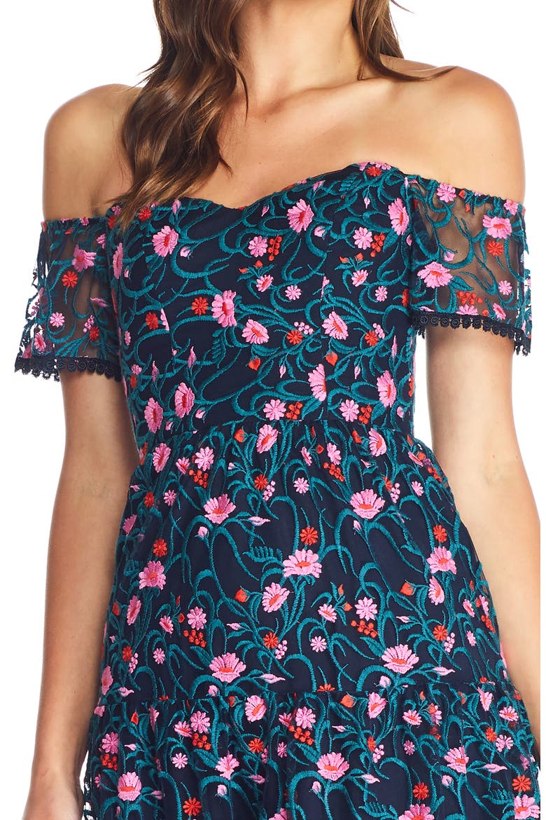 River Embroidered Floral Off the Shoulder Dress, Alternate, color, NAVY MULTI