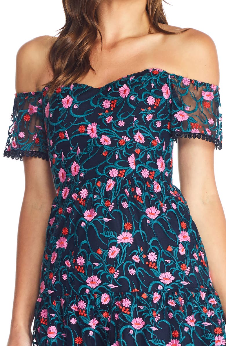 Dress the Population River Embroidered Floral Off the Shoulder Dress, Alternate, color, 