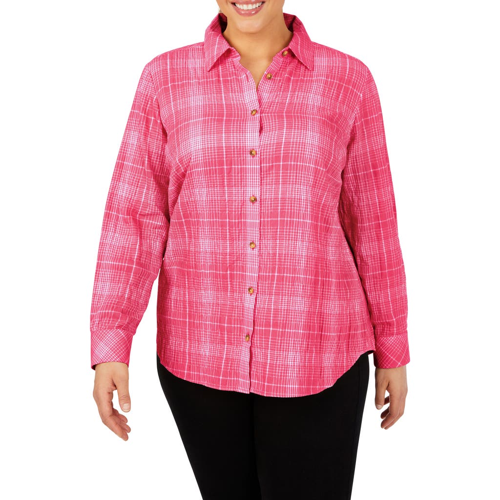 Foxcroft Rhea Plaid Button-up Shirt In Pure Pink
