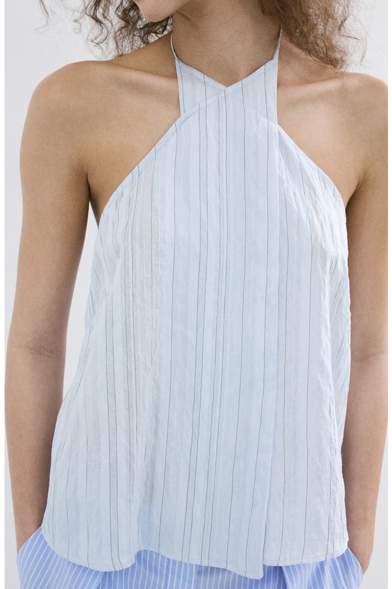 Stripe Crossover Halter Top, Alternate, color, BLUE