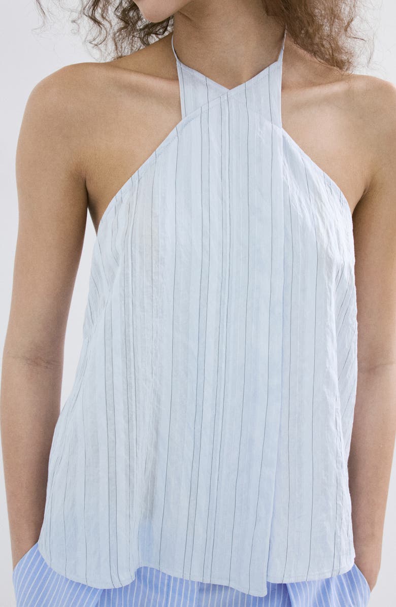 MANGO Stripe Crossover Halter Top, Alternate, color, Blue