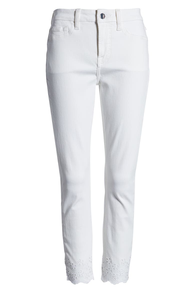 JEN7 High Waist Eyelet Hem Ankle Skinny Jeans, Alternate, color, WHITE