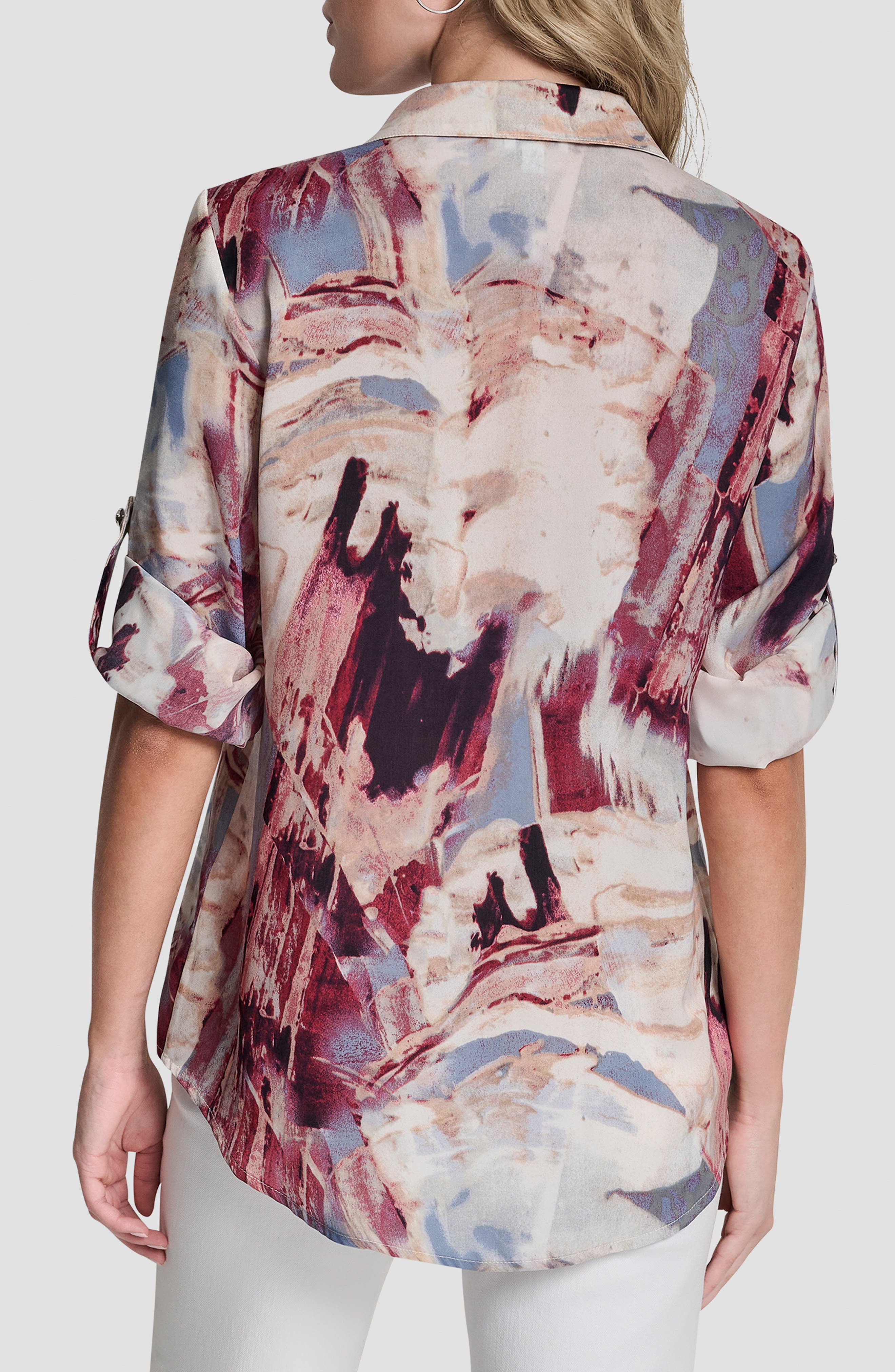 Abstract Print Roll-Tab Sleeve Button-Up Shirt - image 2