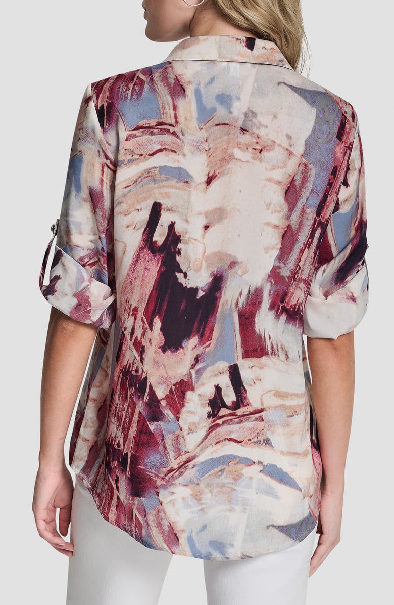 DKNY Abstract Print Roll-Tab Sleeve Button-Up Shirt, Alternate, color, Urban Sandstorm