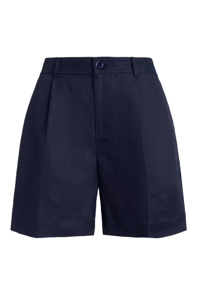 Pleated Linen Blend Twill Shorts, Alternate, color, LAUREN NAVY BLUE