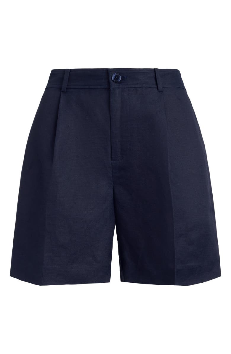 Lauren Ralph Lauren Pleated Linen Blend Twill Shorts, Alternate, color, Lauren Navy Blue