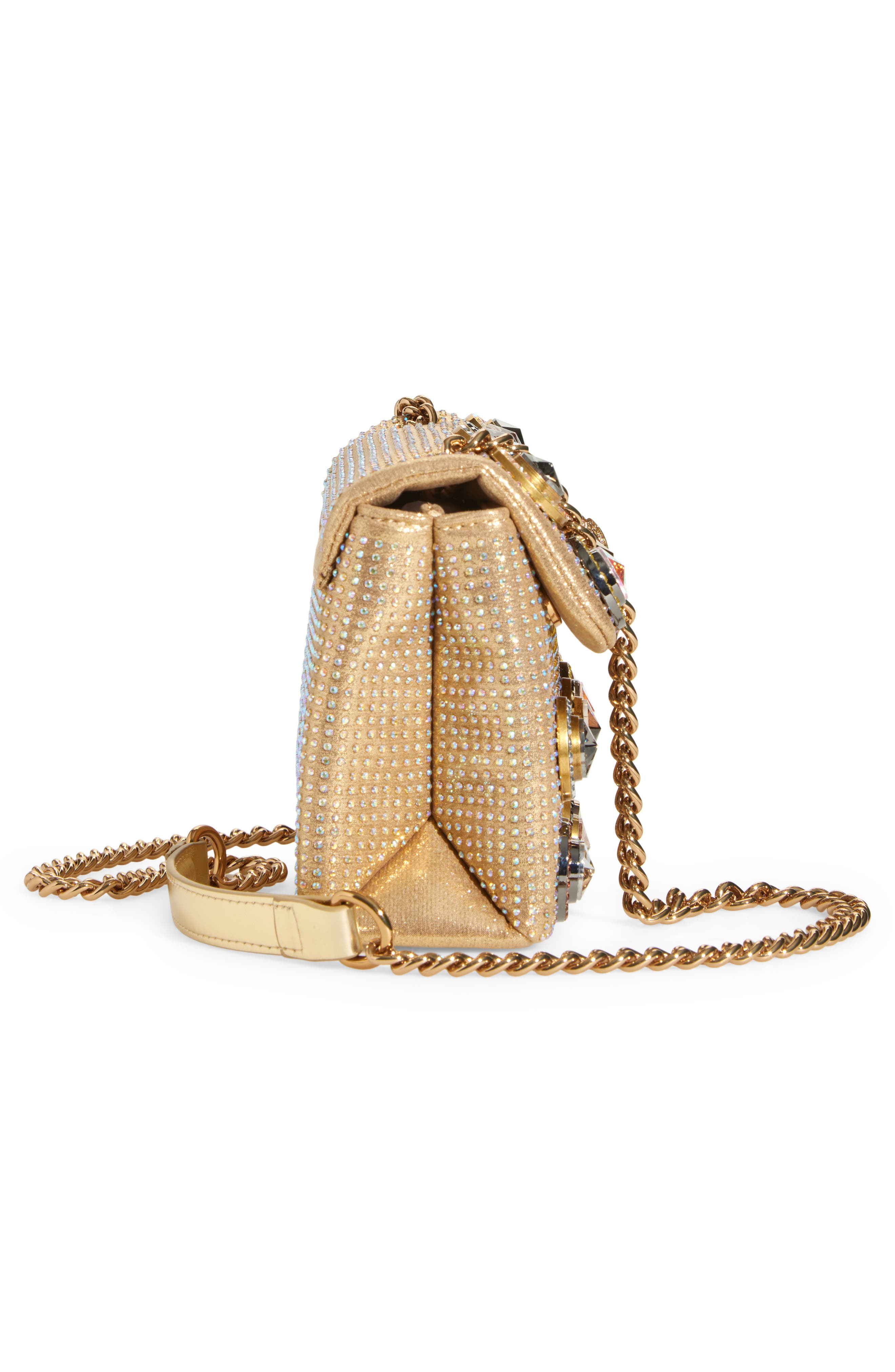 Kurt Geiger London Medium Kensington Octavia Crystal Leather Convertible Crossbody Bag, Alternate, color, Gold Multi