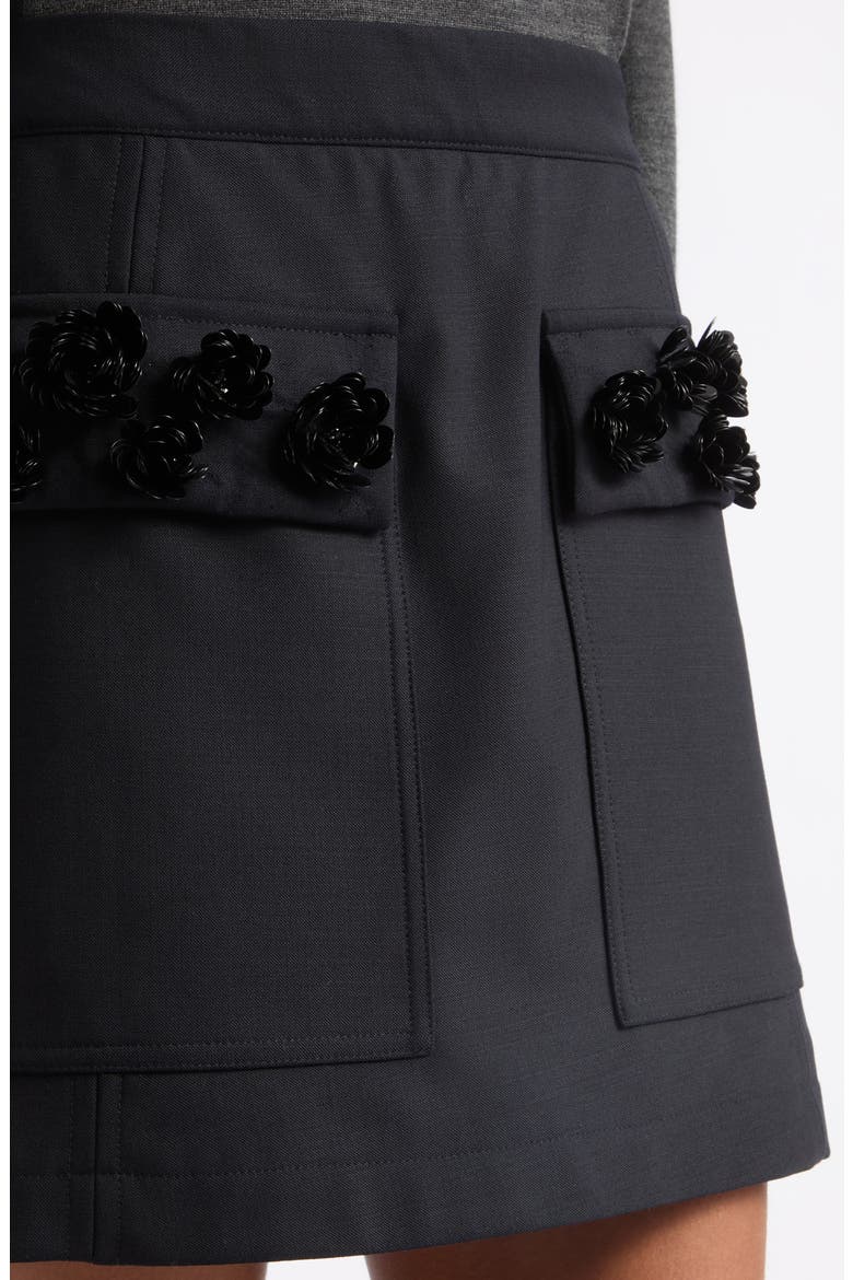Floral Embellished Pocket Stretch Wool Miniskirt, Alternate, color, MELANGE BLUE