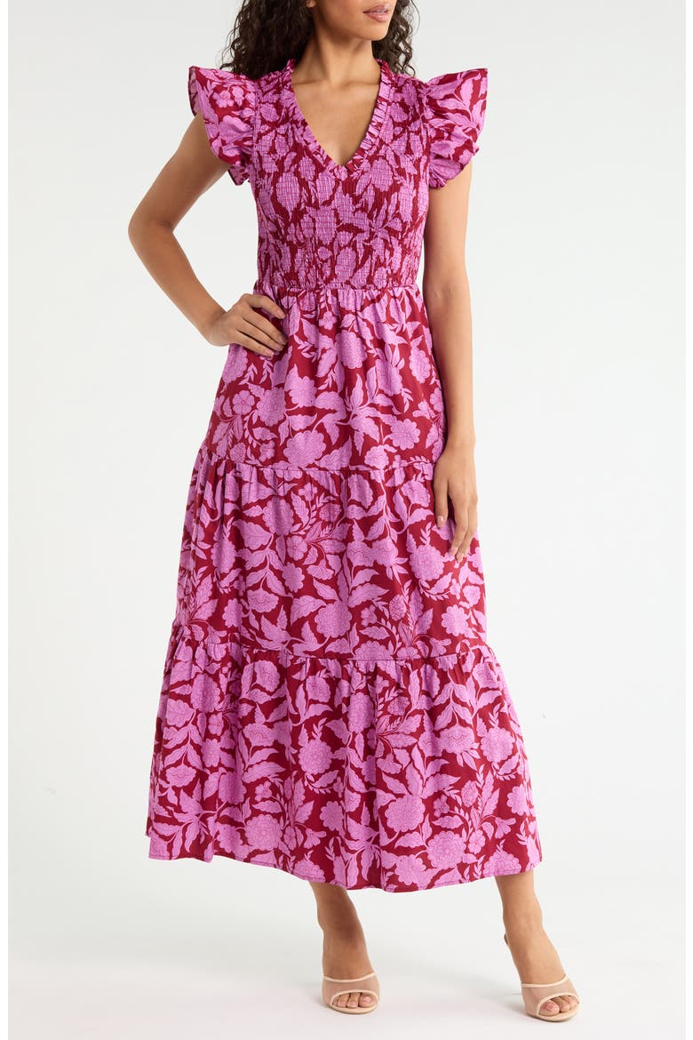 Sunfire Floral Cotton Sundress, Main, color, BURGUNDY-PINK