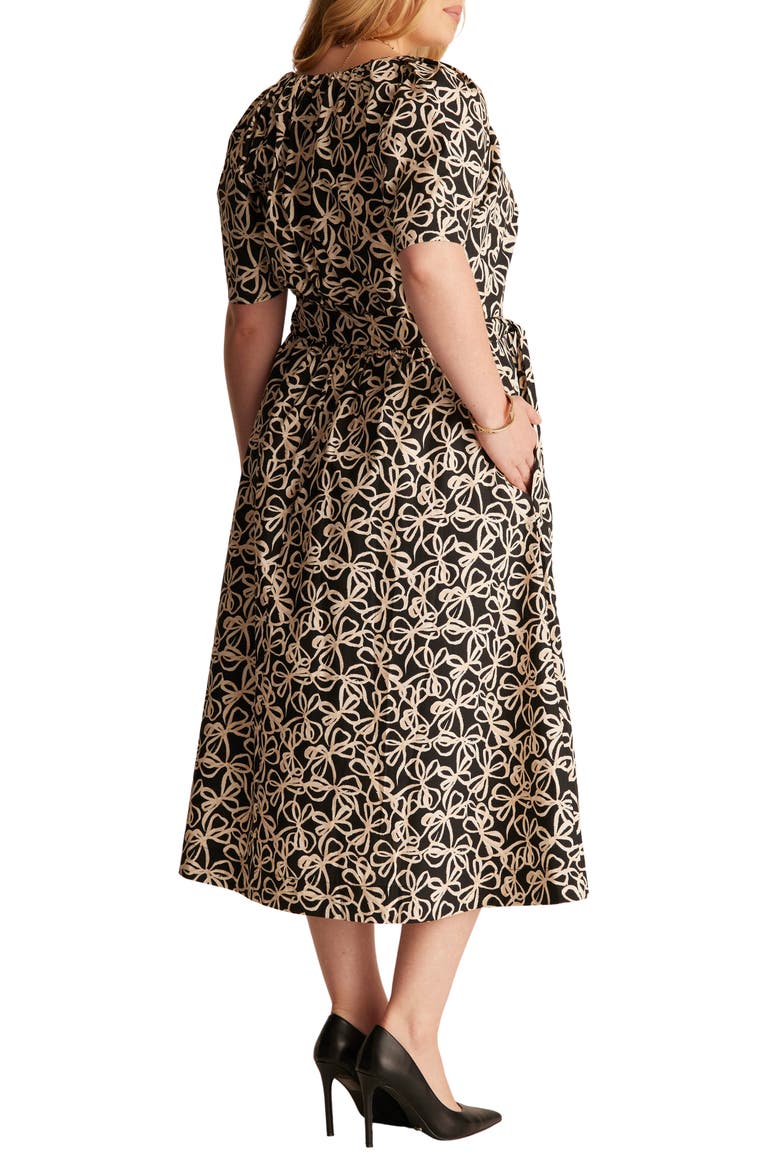 Noirette Bow Print Midi Dress, Alternate, color, BLACK/ CREAM