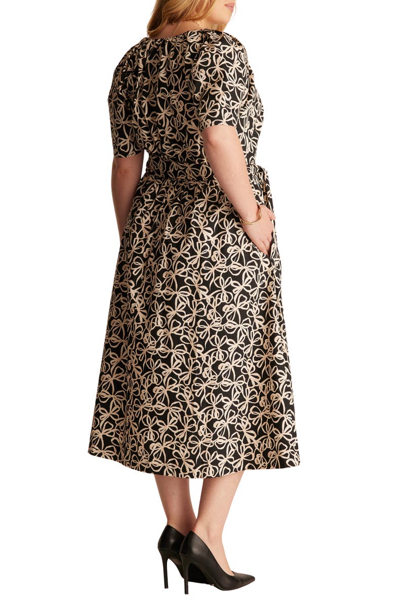 Estelle Noirette Bow Print Midi Dress, Alternate, color, Black/ Cream