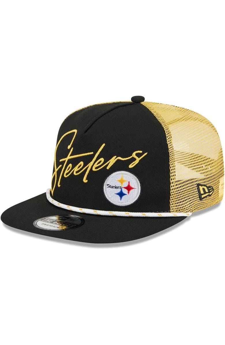 New Era Men's New Era Black Pittsburgh Steelers Script Logo Golfer 9FIFTY Snapback Hat, Main, color, 