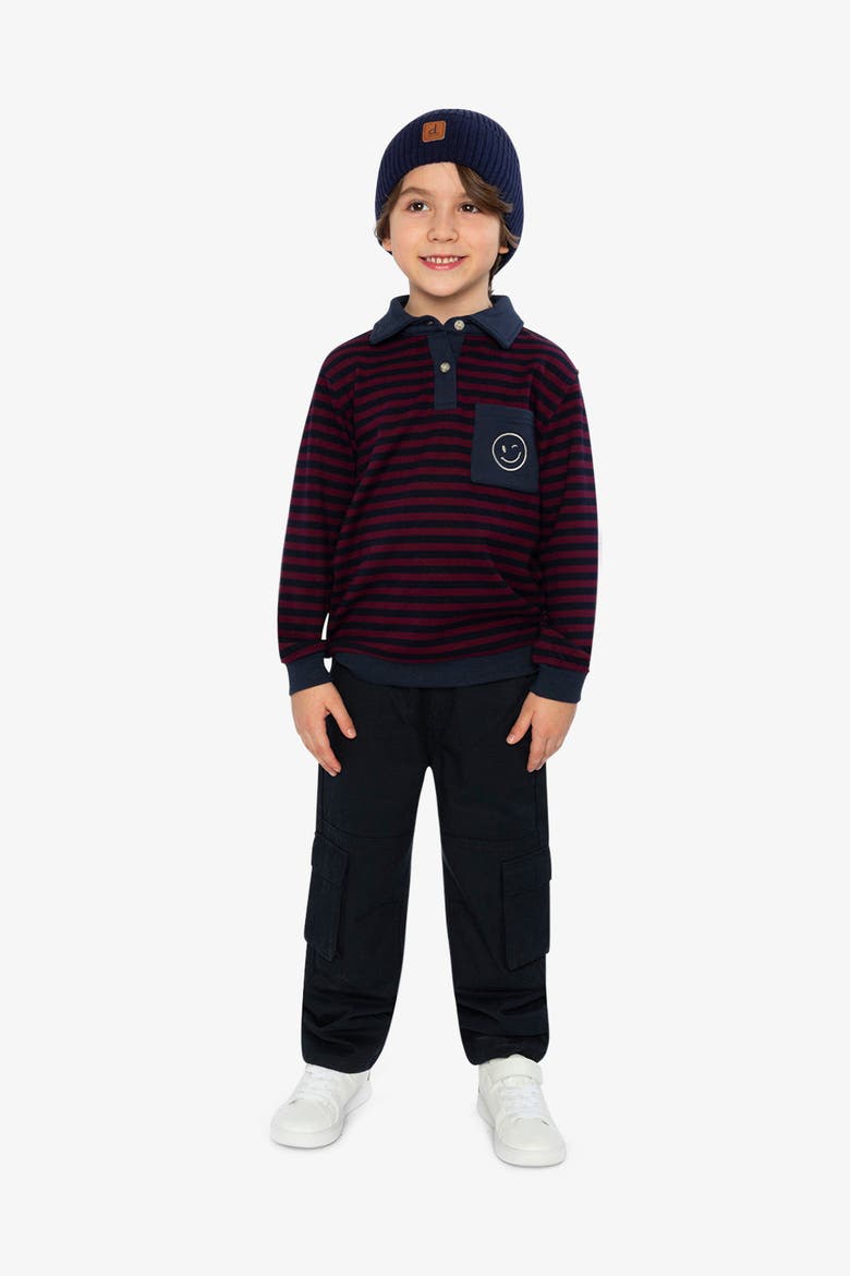 Brushed Jersey Polo Collar Smiley Pocket Top, Alternate, color, Red and Blue Stripes