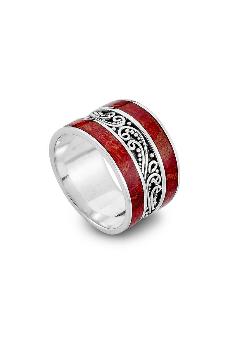Coral Baile Scrollwork Band Ring, Main, color, RED