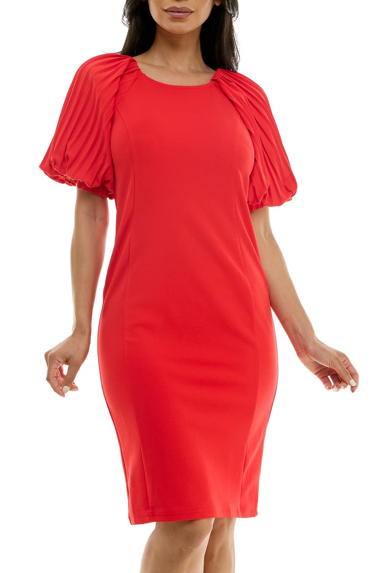Puff Sleeve Shift Dress, Alternate, color, POPPY RED