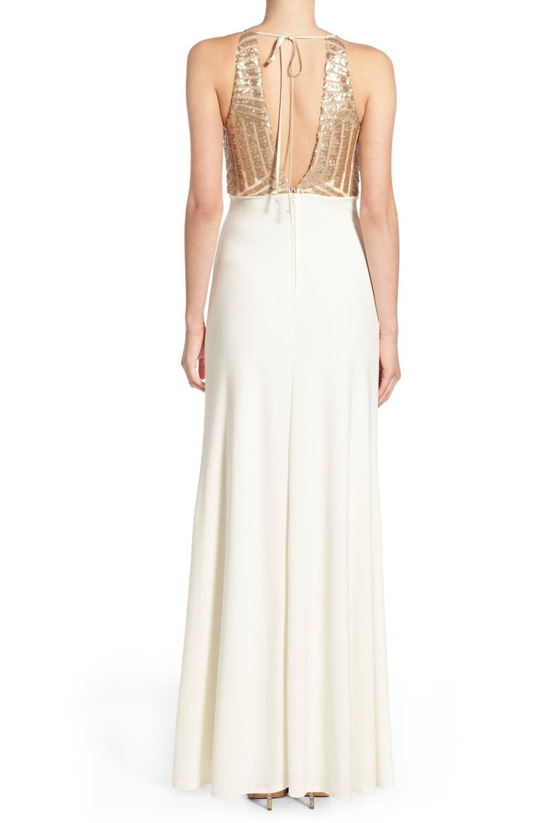 Sequin Halter Gown, Alternate, color, WARM SAND/ IVORY