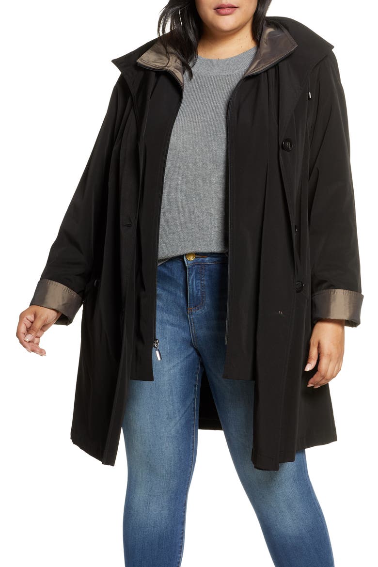 Hooded Raincoat with Liner, Main, color, BLACK