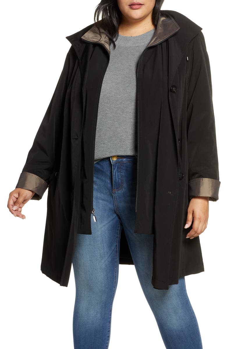 Gallery Hooded Raincoat with Liner, Main, color, Black