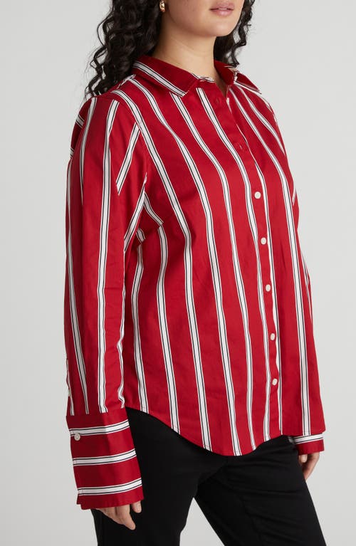 Universal Standard Henning X Us Madison Poplin Button-up Shirt In Red/white Stripe