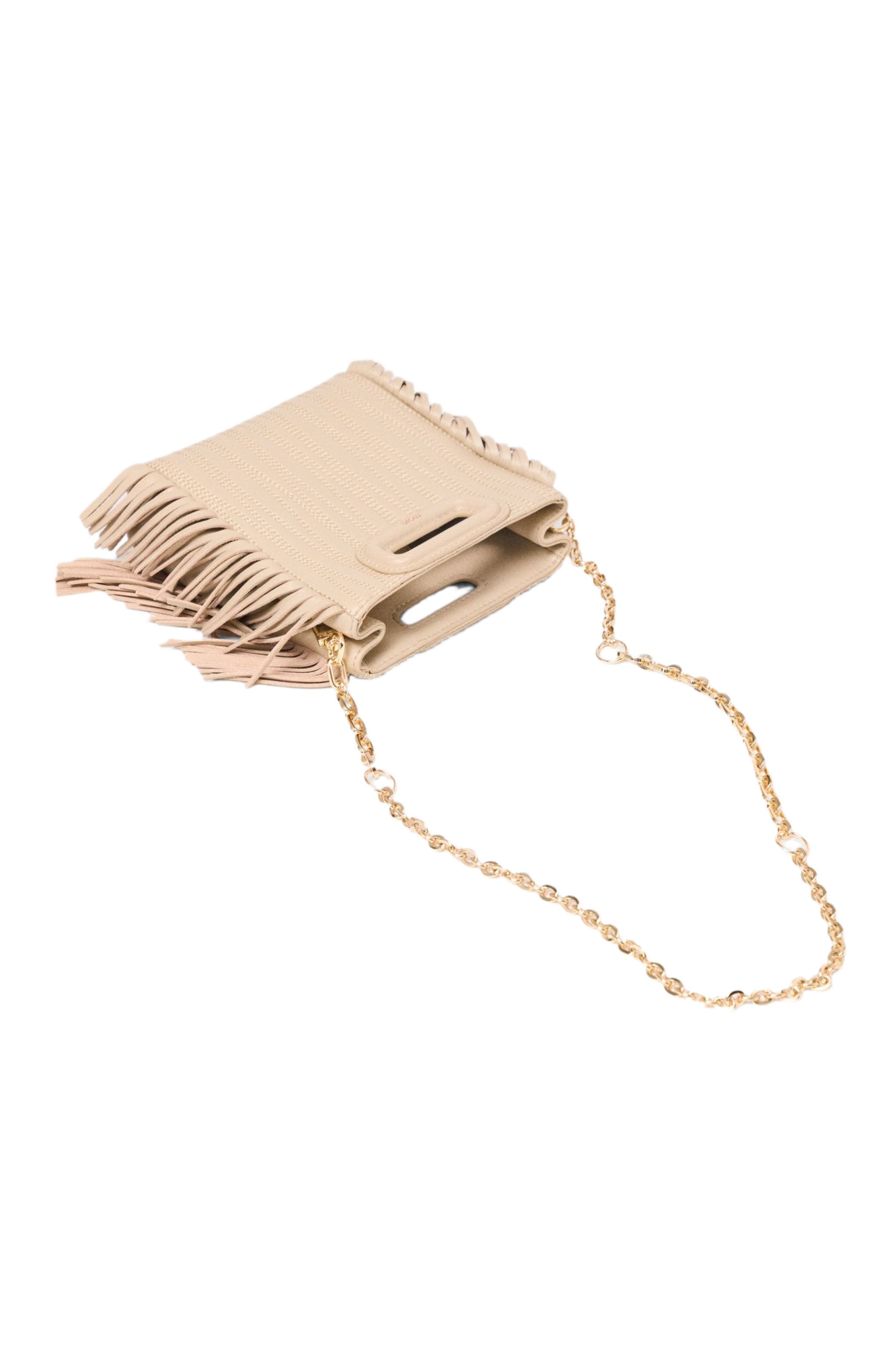 maje Topstitched leather mini M bag, Alternate, color, Cream