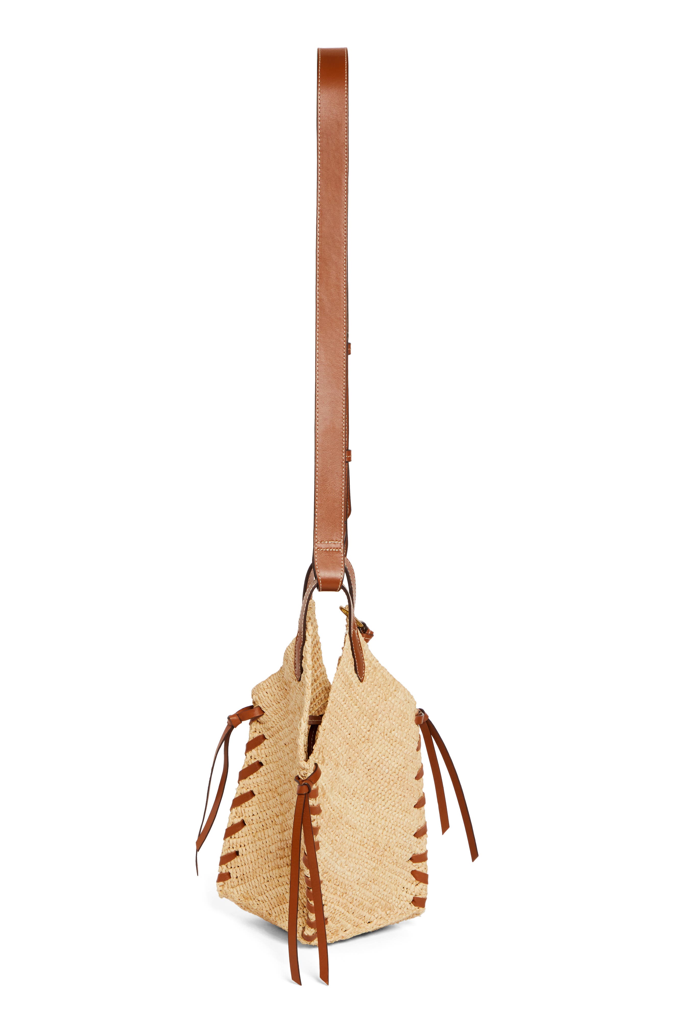 Isabel Marant Mini Tampa Woven Raffia Shoulder Bag, Alternate, color, Natural/ Cognac
