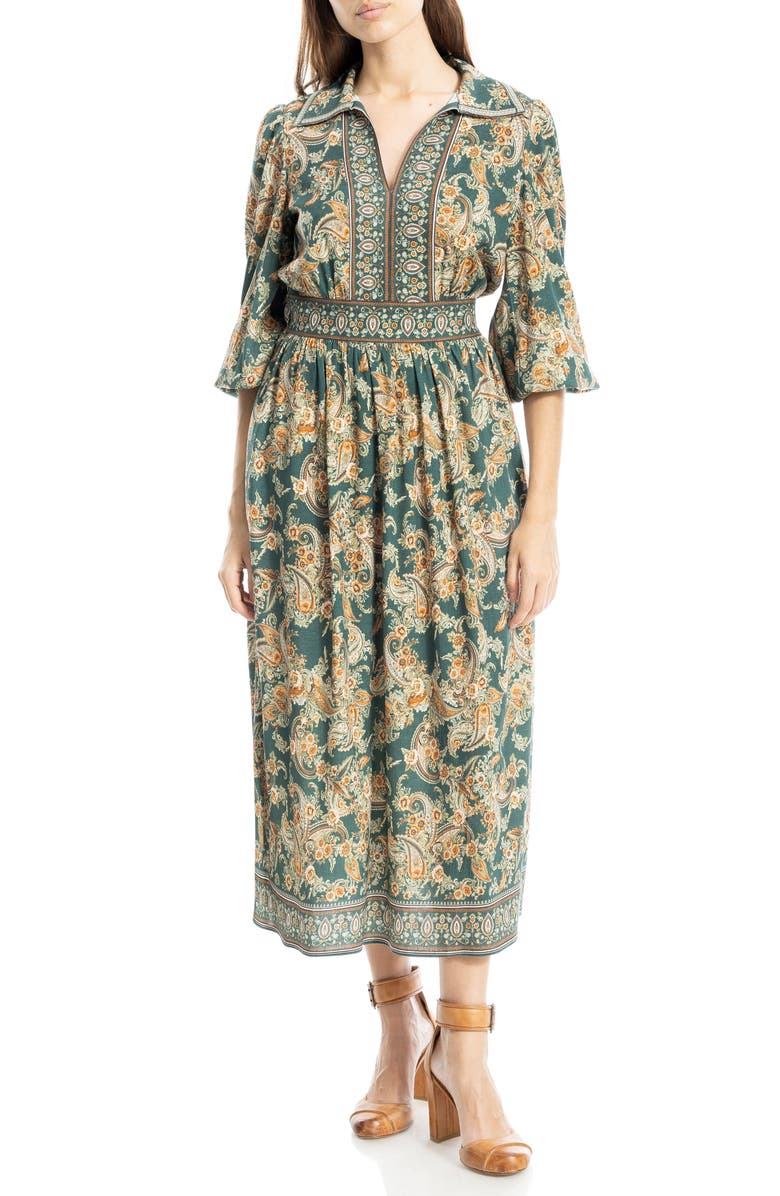 MAX STUDIO Bubble Sleeve Midi Dress, Main, color, Green Plush Paisleys
