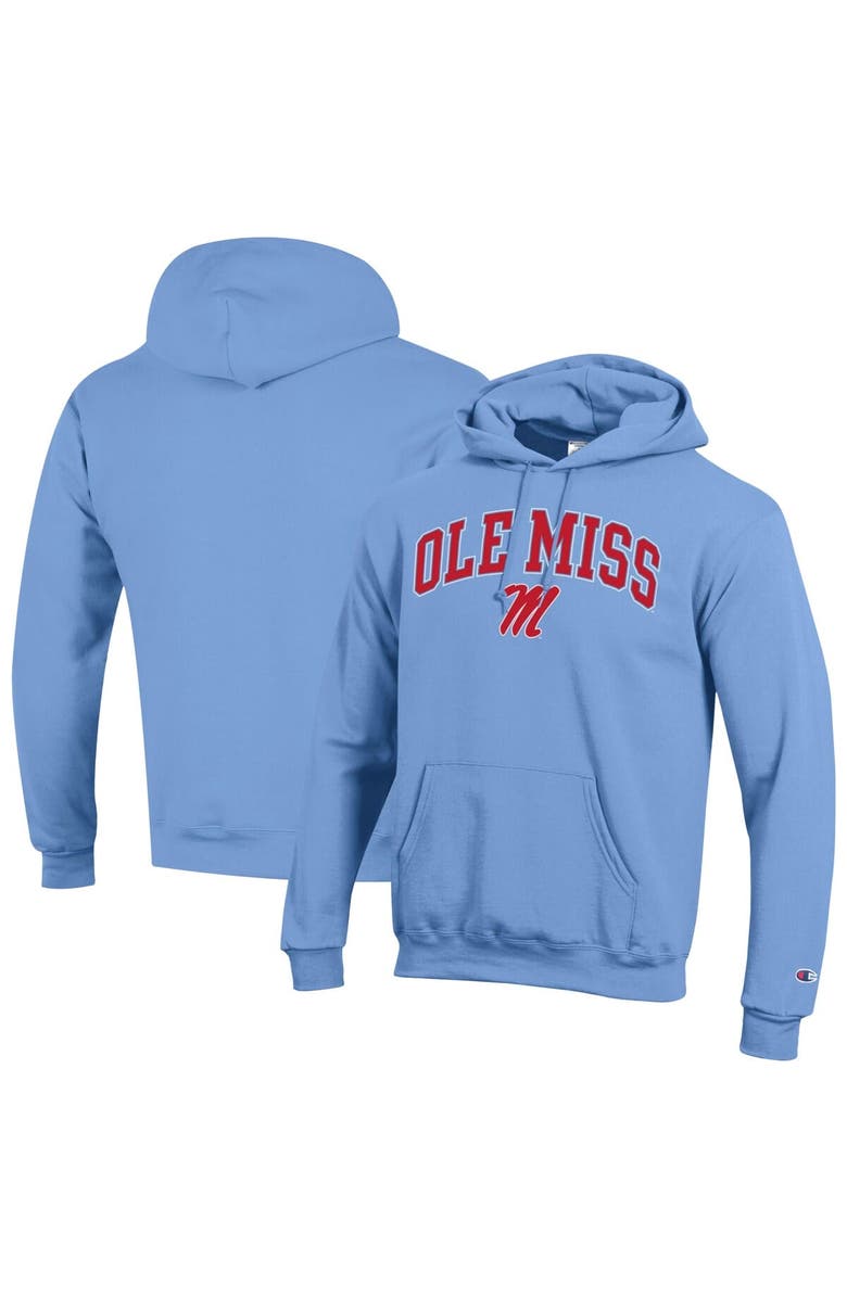 Champion Men's Champion  Light Blue Ole Miss Rebels Arched Logo Fleece Pullover Hoodie, Alternate, color, Light Blue