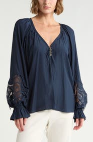 Ramy Brook Irina Lace Trim Long Sleeve Top