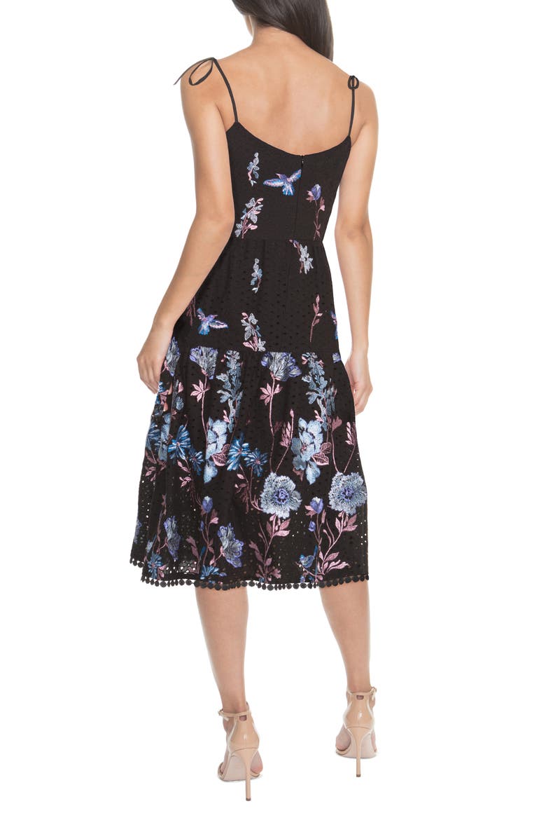Abbie Floral Embroidered Eyelet Sundress, Alternate, color, BLACK/ PINK FLORAL